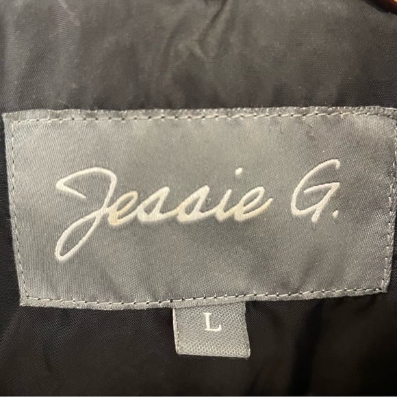 Jessie G. Puffer Coat Down Fur Belt Black Women’s Size L - Picture 3 of 16